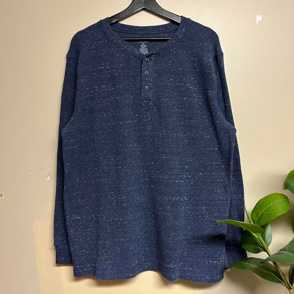 Falls Creek Mens XL Navy Dotted Waffle Knit Henley Thermal Shirt Y2K RN48711